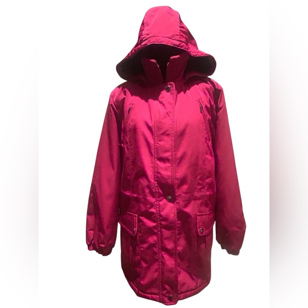 Gallery Petite Burgundy Fleece Lined Hooded Utility Coat Winter Jacket XLP